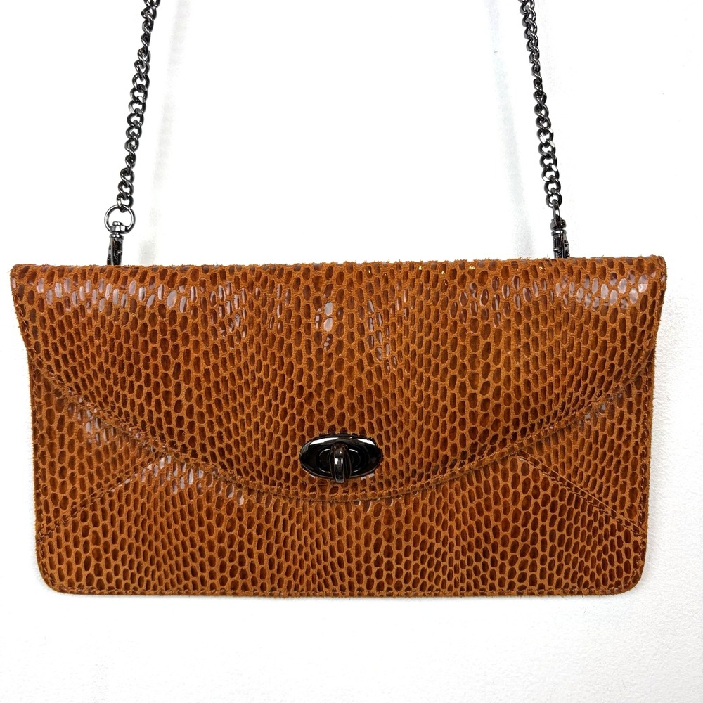 Sorial Crossbaody Bag Purse Leather Snake Print Orange Envelope Chain Handle